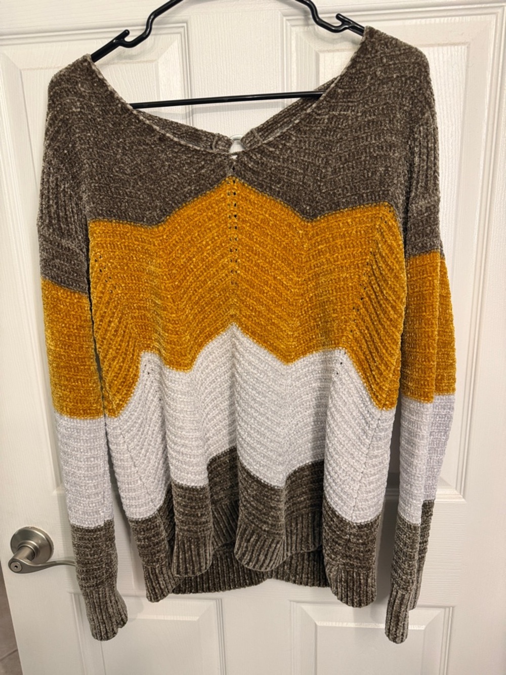 Love By Design Chevron Colorblock Sweater in Brown, Mustard & White